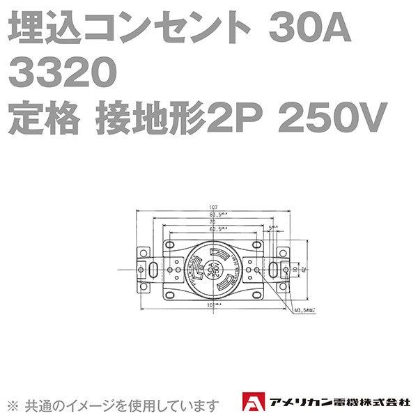 取寄 アメリカン電機 3320 埋込コンセント 30A (定格:3P 250V) (黒) SN