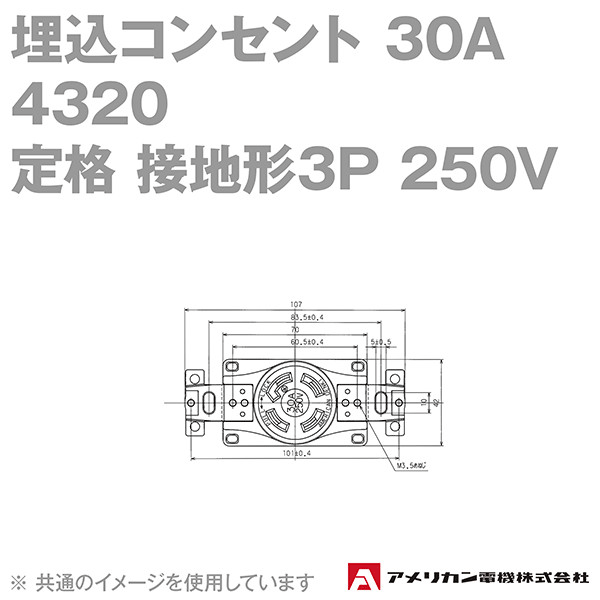 取寄 アメリカン電機 4320 埋込コンセント 30A (定格:接地形3P 250V) (黒) SN