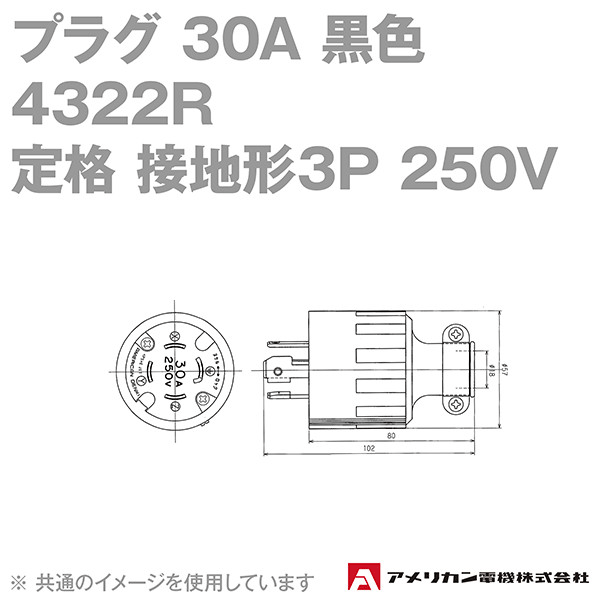 取寄 アメリカン電機 4322R プラグ 30A (定格:接地形3P 250V) (黒) SN